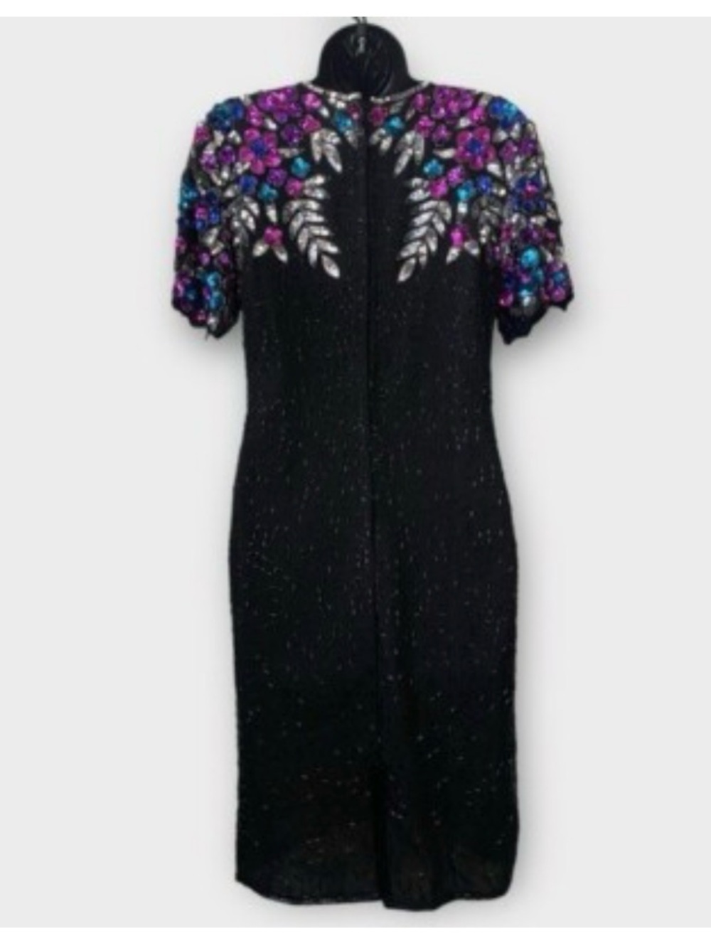 Black Sequin Dress with Purple & Blue Embellished Shoulders